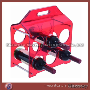 Red Single Hot Selling High Grade Acrylic/Perspex Red Wine Display/Holder Rack with Handle
